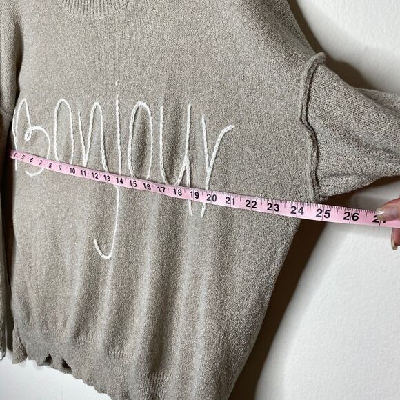 William B Taupe Bonjour Embroidered Oversize Distressed Sweater Long Sleeve S - Picture 10 of 12